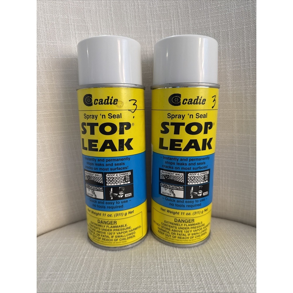 Vintage CADIE Spray 'n Seal Stop Leak‎ 2 Cans NEW Home Repair Sealant